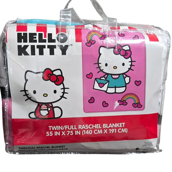 Hello Kitty Raschel Blanket - Pink, White, and Red - Picture 1 of 2